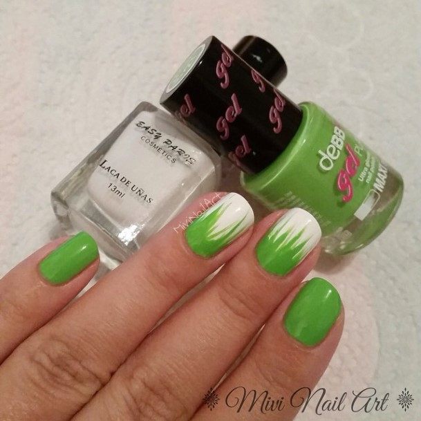 Colorful Womens Green And White Nail Design Ideas