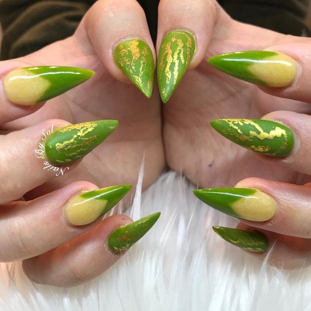 Colorful Womens Green And Yellow Nail Design Ideas