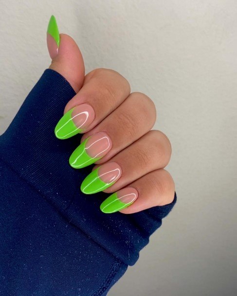 Colorful Womens Green French Tip Nail Design Ideas