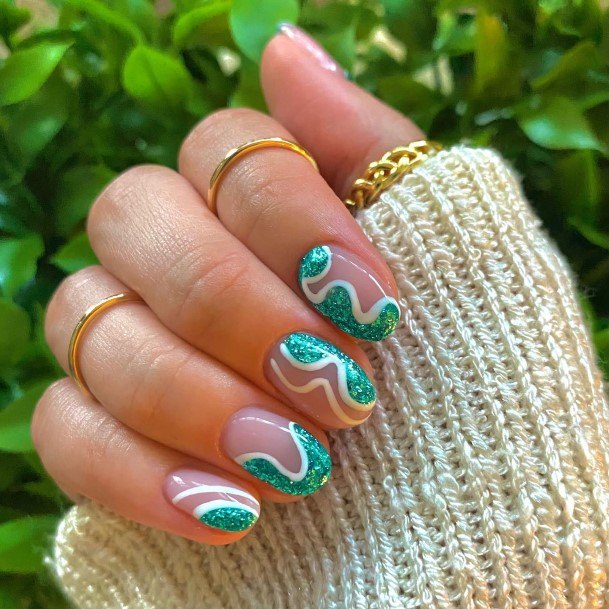 Colorful Womens Green Glitter Nail Design Ideas