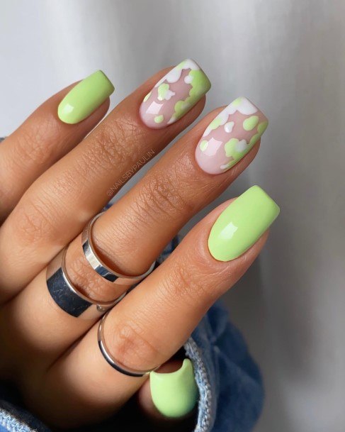 Colorful Womens Green Nail Design Ideas Flower