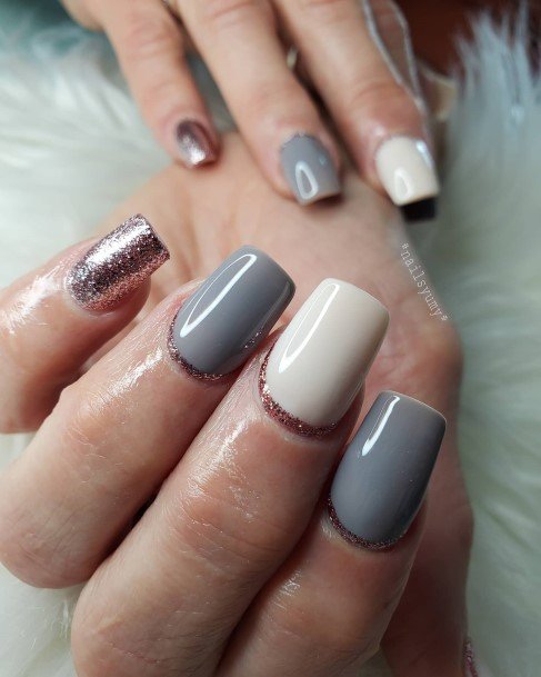 Colorful Womens Grey And White Nail Design Ideas