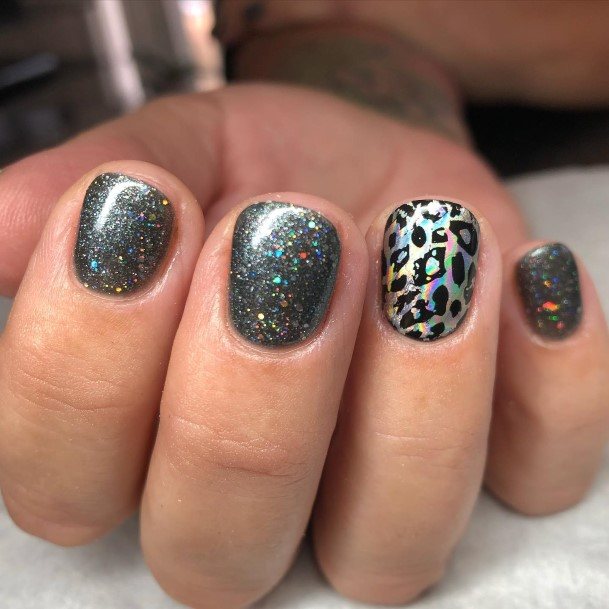 Colorful Womens Grey With Glitter Nail Design Ideas