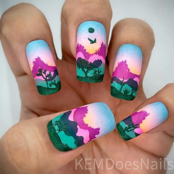 Colorful Womens Landscape Nail Design Ideas