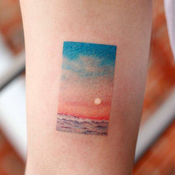 Colorful Womens Landscape Tattoo Design Ideas