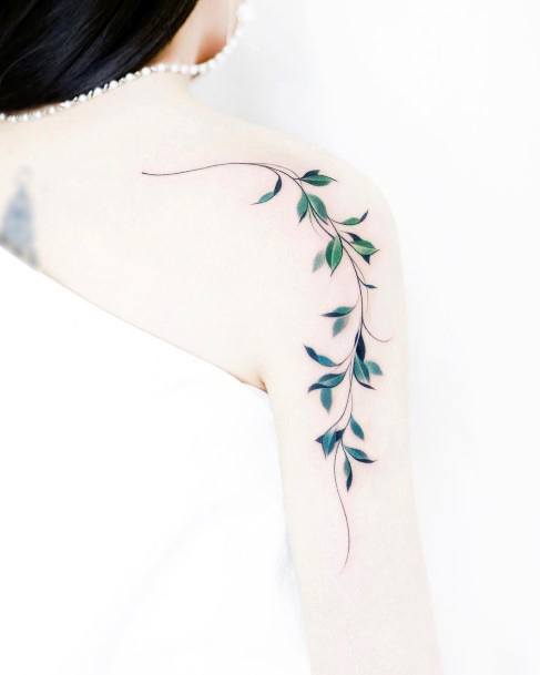 Colorful Womens Leaf Tattoo Design Ideas