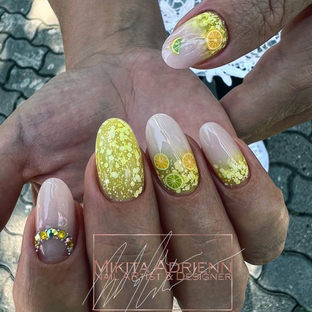 Colorful Womens Lemon Nail Design Ideas