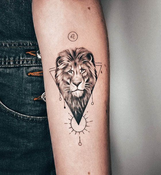 Colorful Womens Leo Tattoo Design Ideas Triangle Small Lion