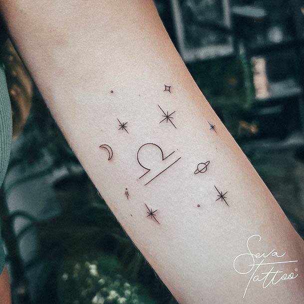 Colorful Womens Libra Tattoo Design Ideas Tiny Stars Zodiac Sign