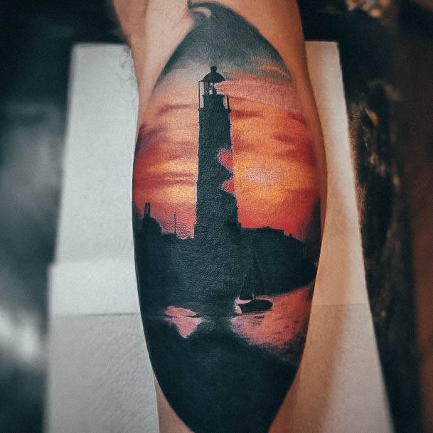 Colorful Womens Lighthouse Tattoo Design Ideas