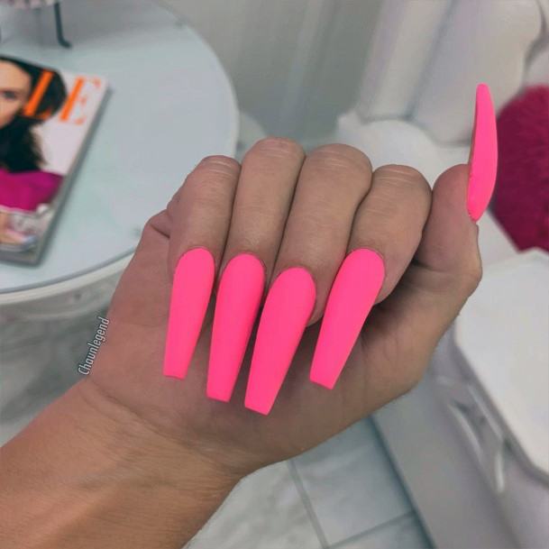 Colorful Womens Long Pink Nail Design Ideas