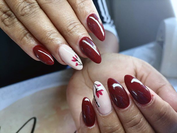 Colorful Womens Maroon White Nail Design Ideas