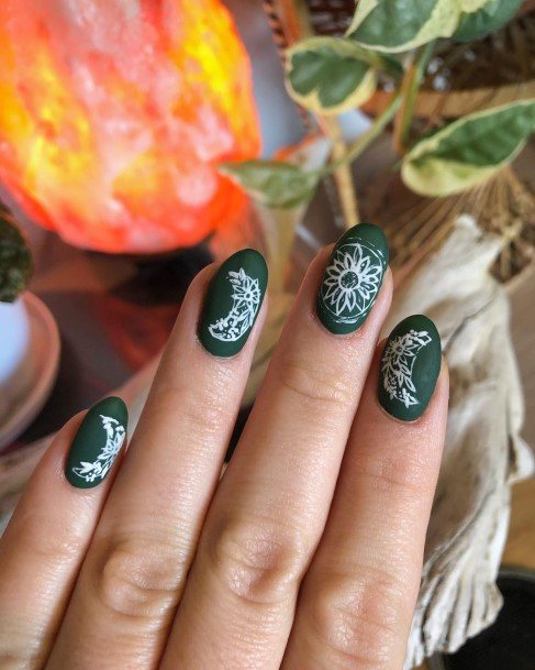 Colorful Womens Matte Green Nail Design Ideas