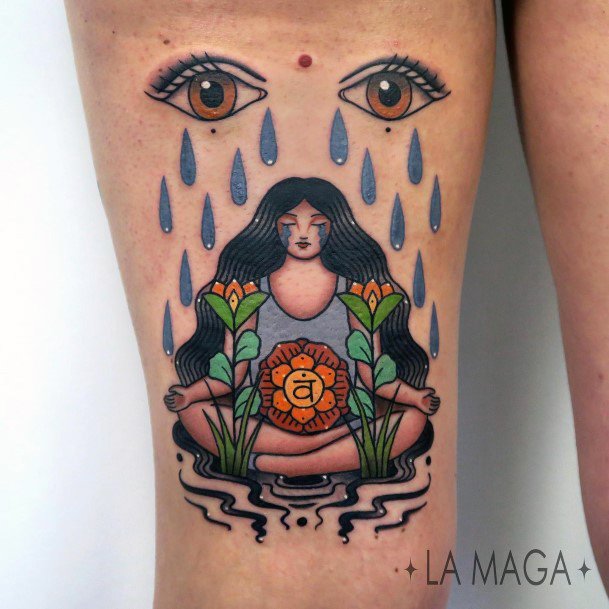 Colorful Womens Meditation Tattoo Design Ideas