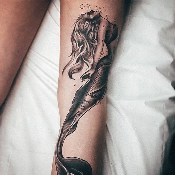 Colorful Womens Mermaid Tattoo Design Ideas Leg