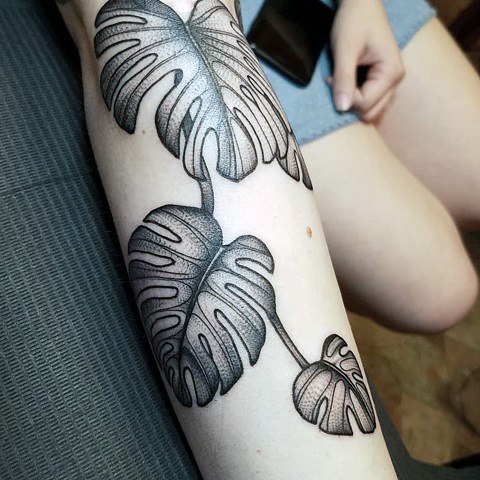 Colorful Womens Monstera Tattoo Design Ideas