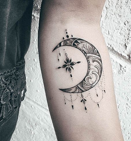 Colorful Womens Moon Tattoo Design Ideas