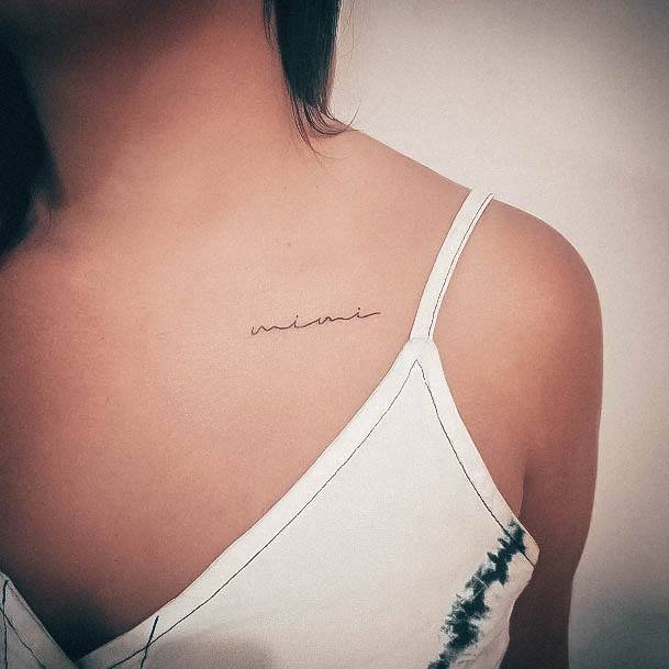 Colorful Womens Name Tattoo Design Ideas Collar Bone Cursive