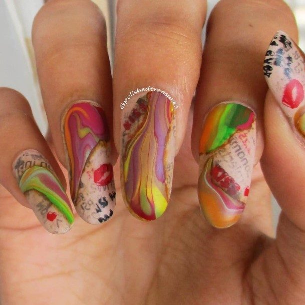 Colorful Womens Newspaper Nail Design Ideas