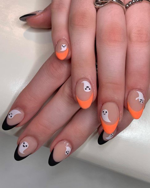 Colorful Womens Orange And White Nail Design Ideas