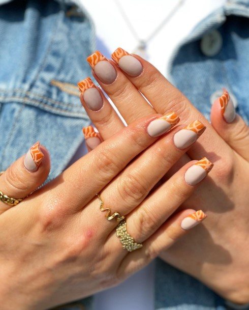 Colorful Womens Orange French Tip Nail Design Ideas