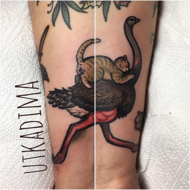 Colorful Womens Ostrich Tattoo Design Ideas