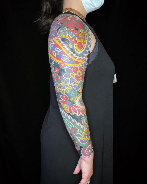Colorful Womens Paisley Tattoo Design Ideas