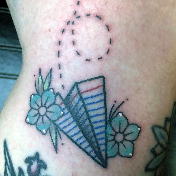 Colorful Womens Paper Airplane Tattoo Design Ideas