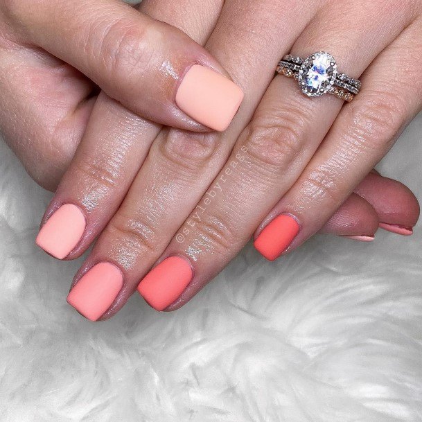 Colorful Womens Peach Matte Nail Design Ideas