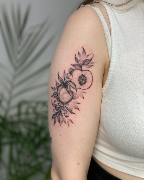 Colorful Womens Peach Tattoo Design Ideas