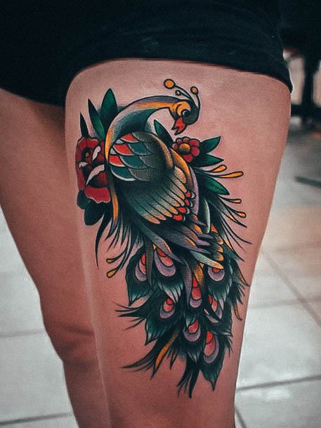 Colorful Womens Peacock Tattoo Design Ideas