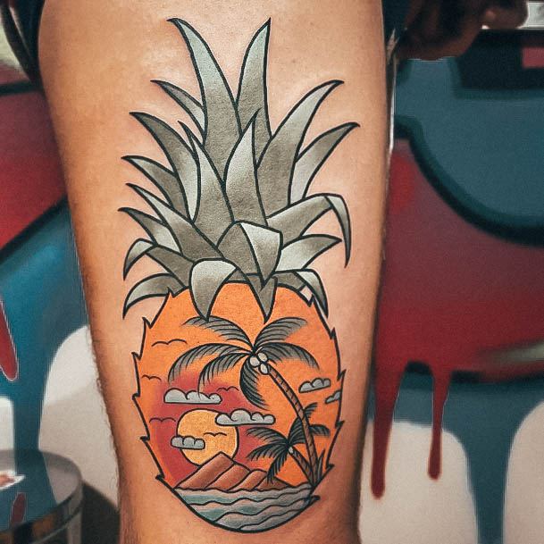 Colorful Womens Pineapple Tattoo Design Ideas