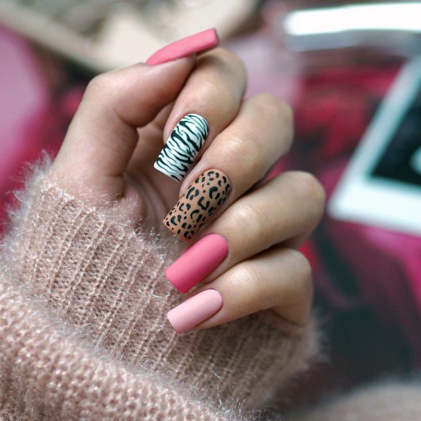 Colorful Womens Pink And Blue Nail Design Ideas