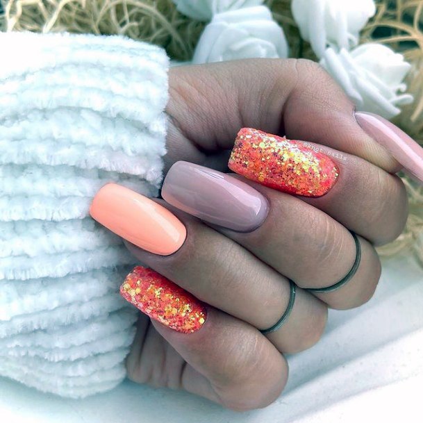 Colorful Womens Pink And Orange Nail Design Ideas