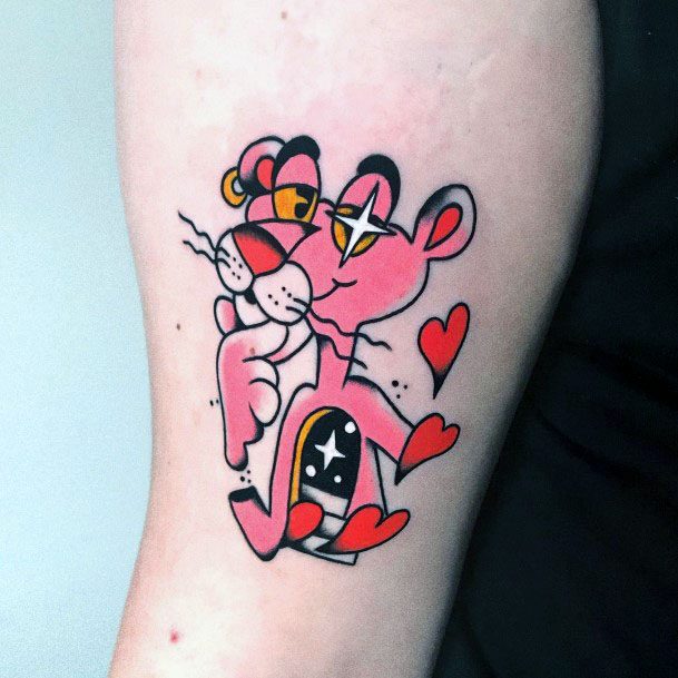 Colorful Womens Pink Panther Tattoo Design Ideas