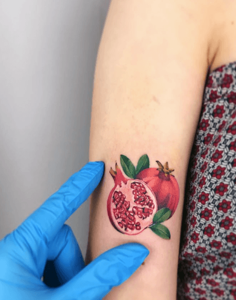 Colorful Womens Pomegranate Tattoo Design Ideas