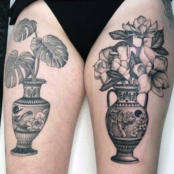 Colorful Womens Pottery Tattoo Design Ideas