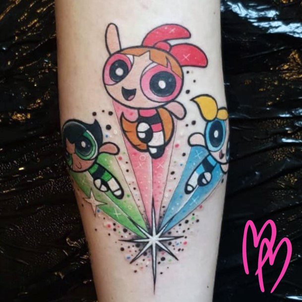 Colorful Womens Powerpuff Girls Bubbles Tattoo Design Ideas