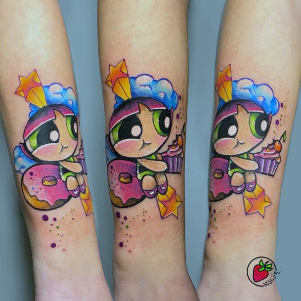 Colorful Womens Powerpuff Girls Buttercup Tattoo Design Ideas