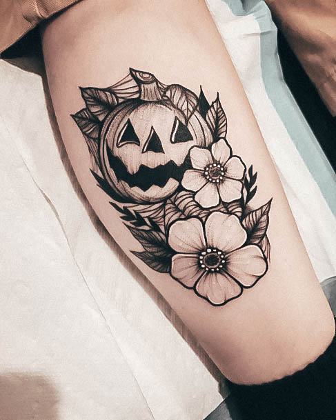 Colorful Womens Pumpkin Tattoo Design Ideas