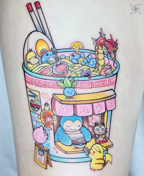 Colorful Womens Ramen Tattoo Design Ideas