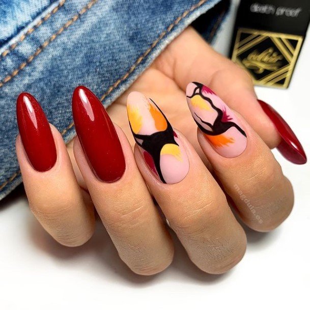 Colorful Womens Red And Black Nail Design Ideas