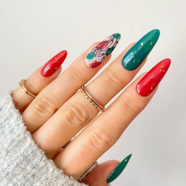 Colorful Womens Red And Green Nail Design Ideas