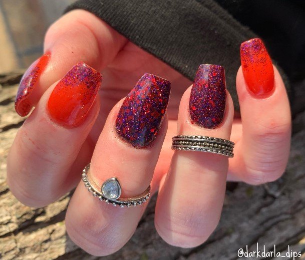 Colorful Womens Red And Purple Nail Design Ideas