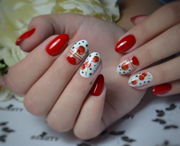 Colorful Womens Red And White Nail Design Ideas