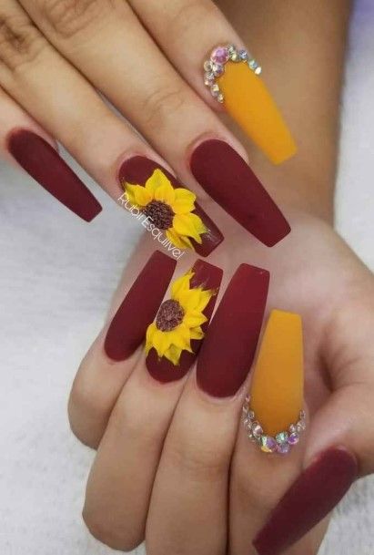 Colorful Womens Red And Yellow Nail Design Ideas