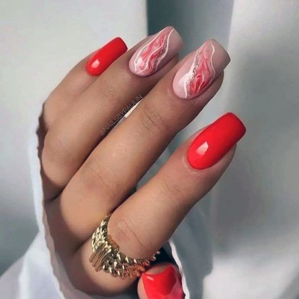 Colorful Womens Red Summer Nail Design Ideas