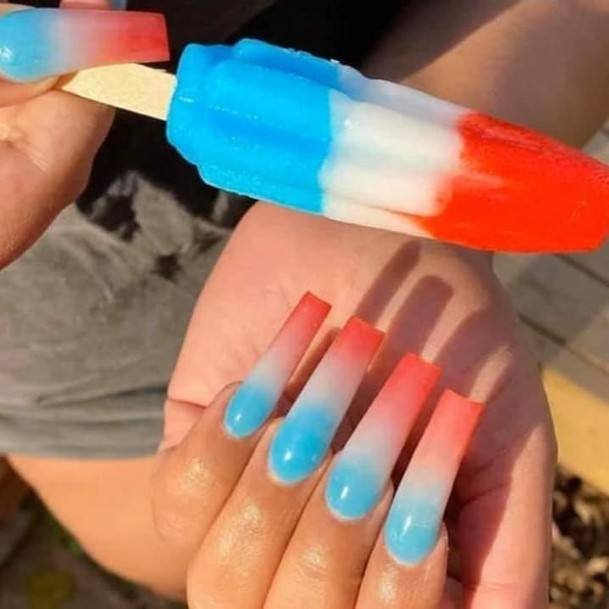 Colorful Womens Red White And Blue Nail Design Ideas