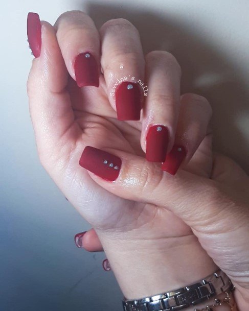 Colorful Womens Red With Diamond Rhinestones Nail Design Ideas