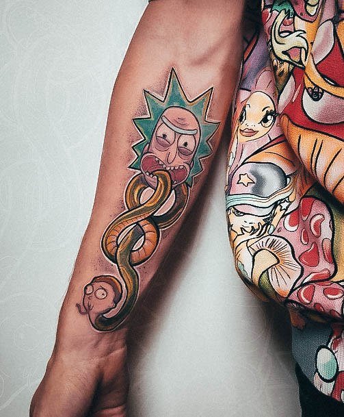 Colorful Womens Rick And Morty Tattoo Design Ideas